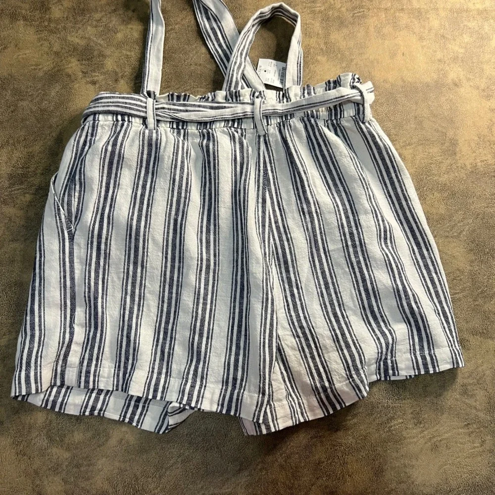 J.Crew Striped‎ Paperbag Shorts Womens S Linen Blend Blue White Elastic Waist